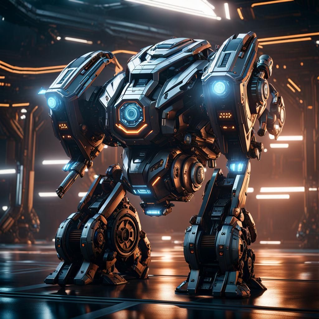 Futuristic Furry Mech in Sci-Fi Style