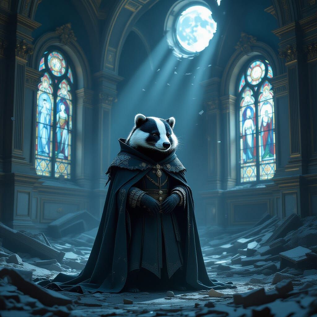 Regal Badger in Abandoned Opera House, Sci-Fi Concept Art