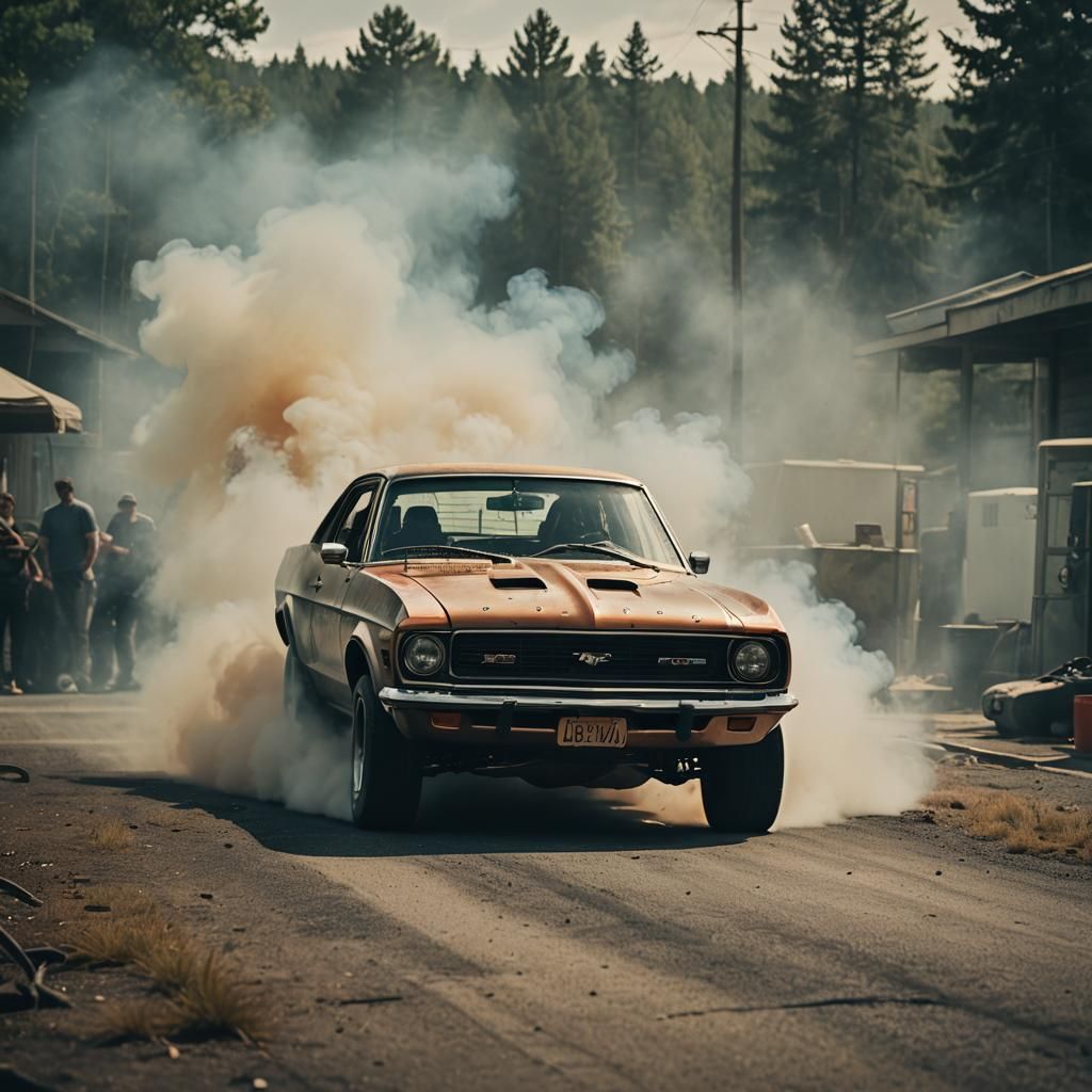Dramatic Car Burnout in Cinematic Style