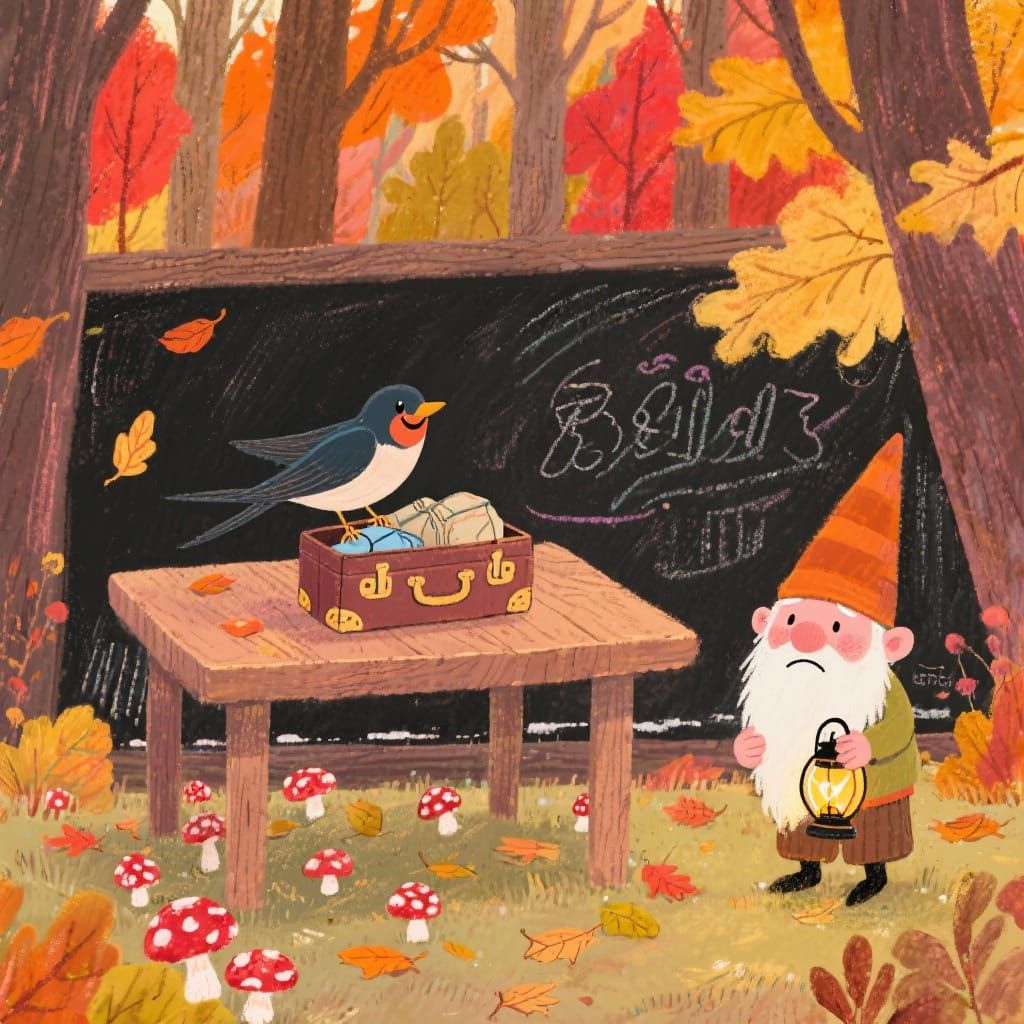 Chalk Art: Swallow's Autumn Goodbye