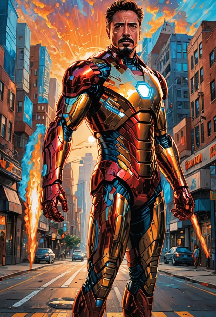 Iron Man Comic Book Art: Heroic Sunset