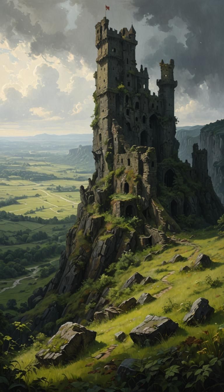 Renaissance Painting of Abandoned Castle Ruins