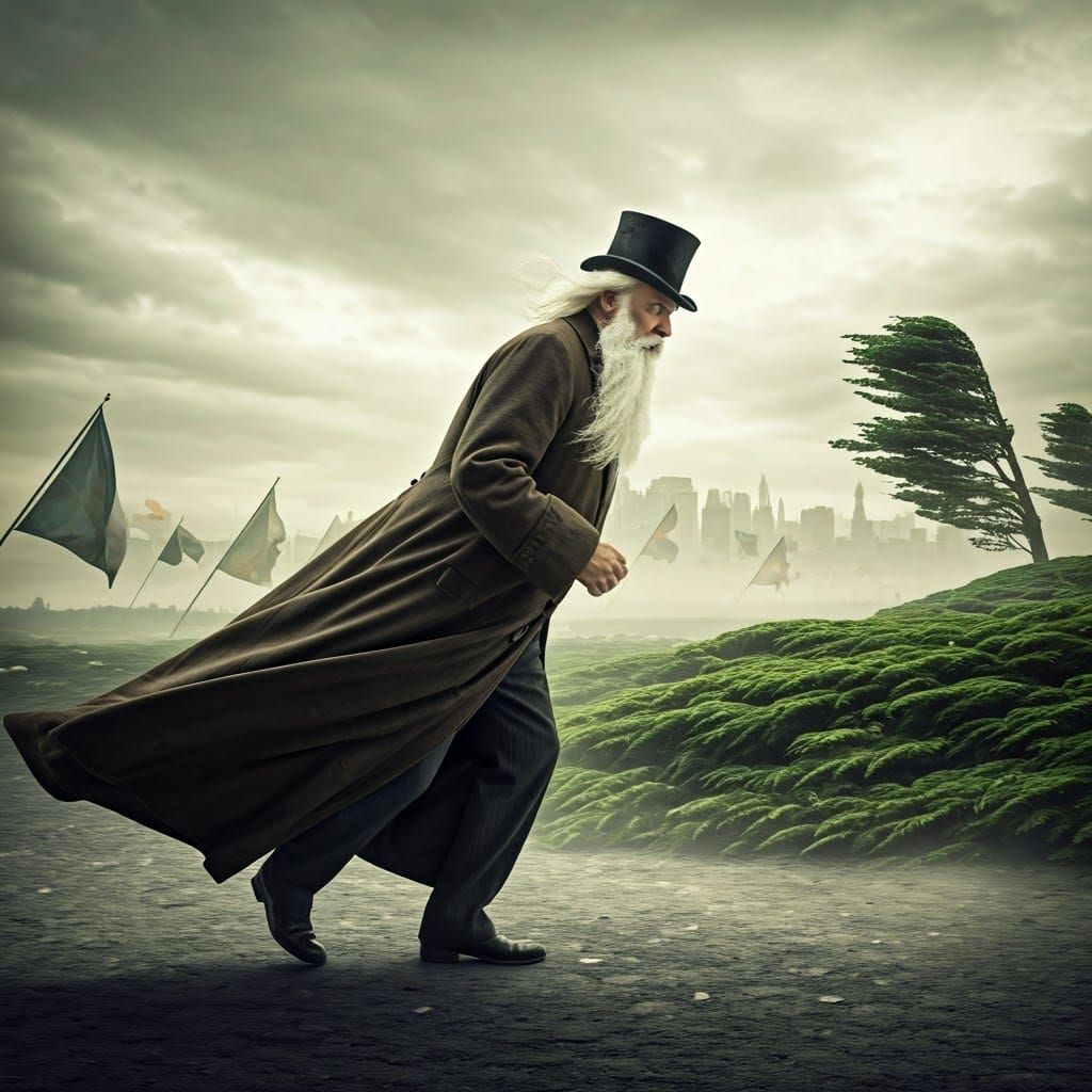 Victorian Gentleman Battles a Fierce Headwind