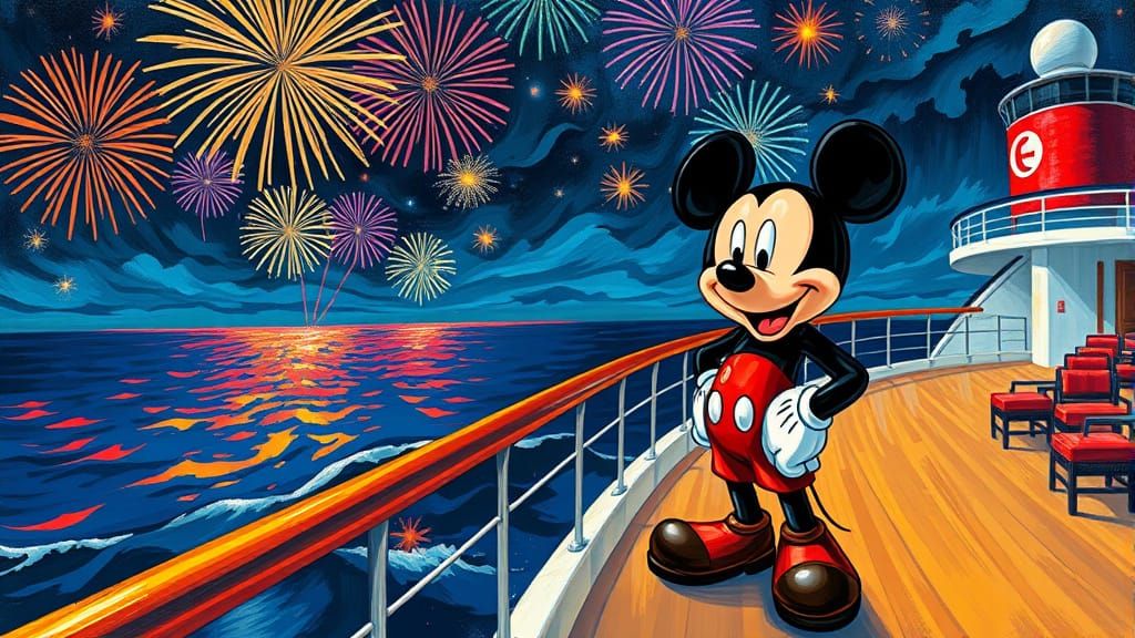 Mickey Mouse Cruise Ship Fireworks, Expressionist Style