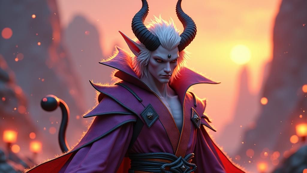 Anime Demon with Platinum Hair in 3D Rendered Art