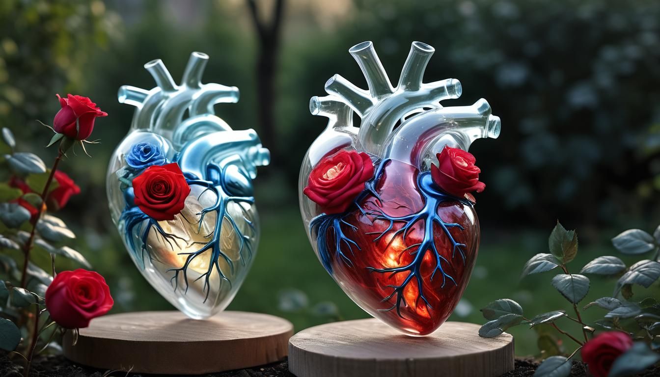 Glass Heart with Sacred Heart and Roses