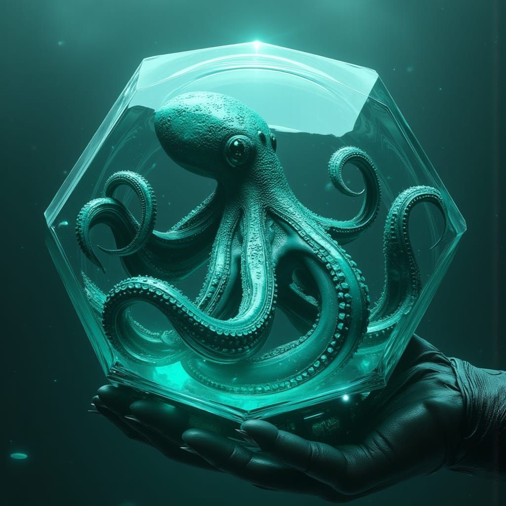 Stunning Teal Sci-Fi Alien Octopus in Ethereal Crystal Realm
