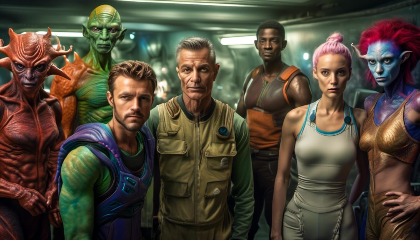 Hyperrealistic Alien Party with Pets in Bizarre Style