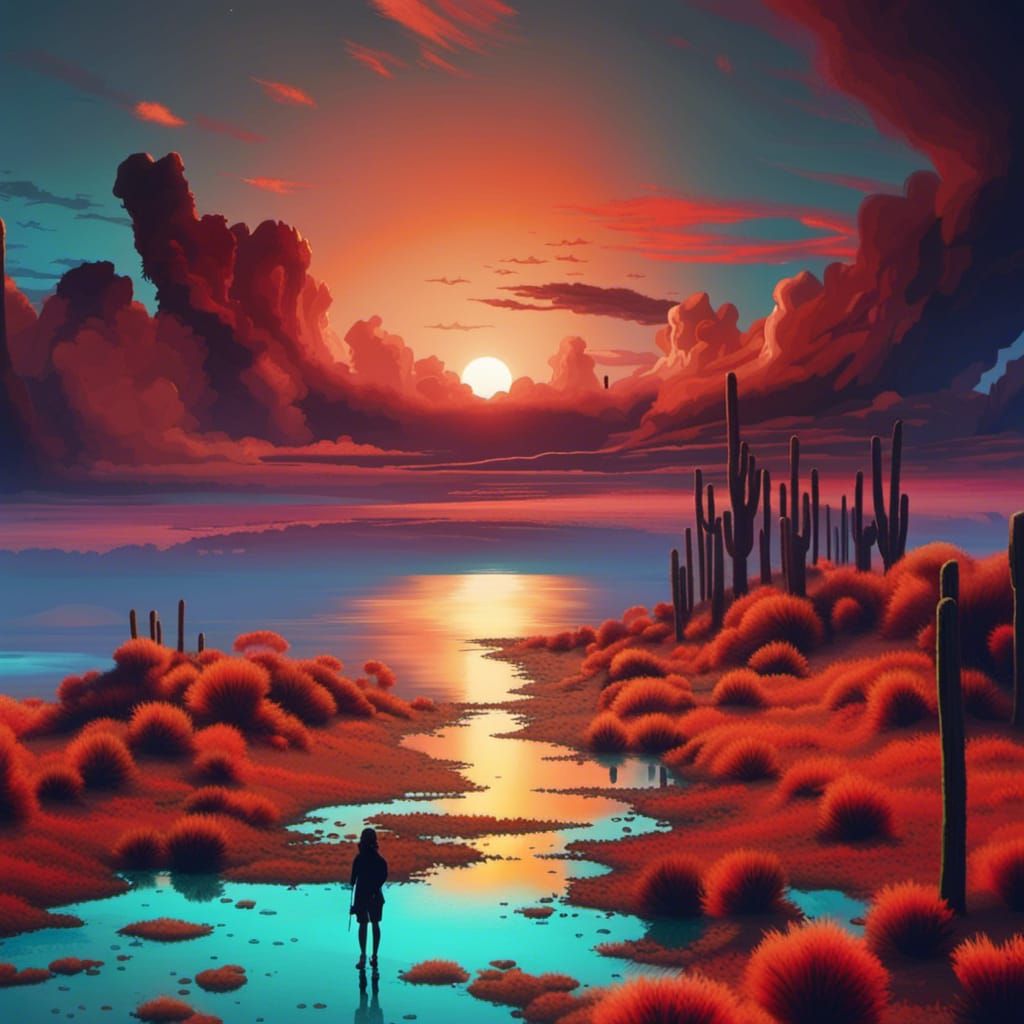 Desert Sunset Through Telescope: Fantasy Sci-Fi Landscape