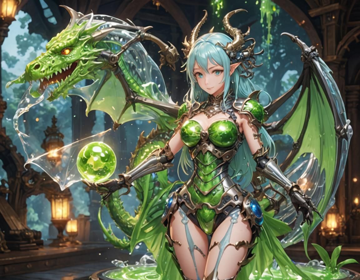 Rainbow Slime Dragon Girl with Robot Skeleton