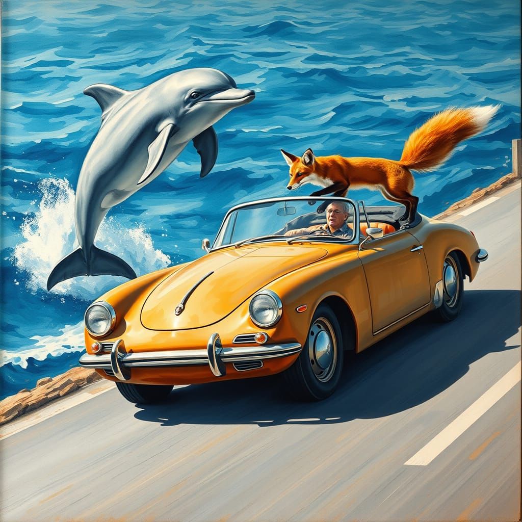 Majestic Dolphin Leaps from Ocean in Epic Impressionist Pain...