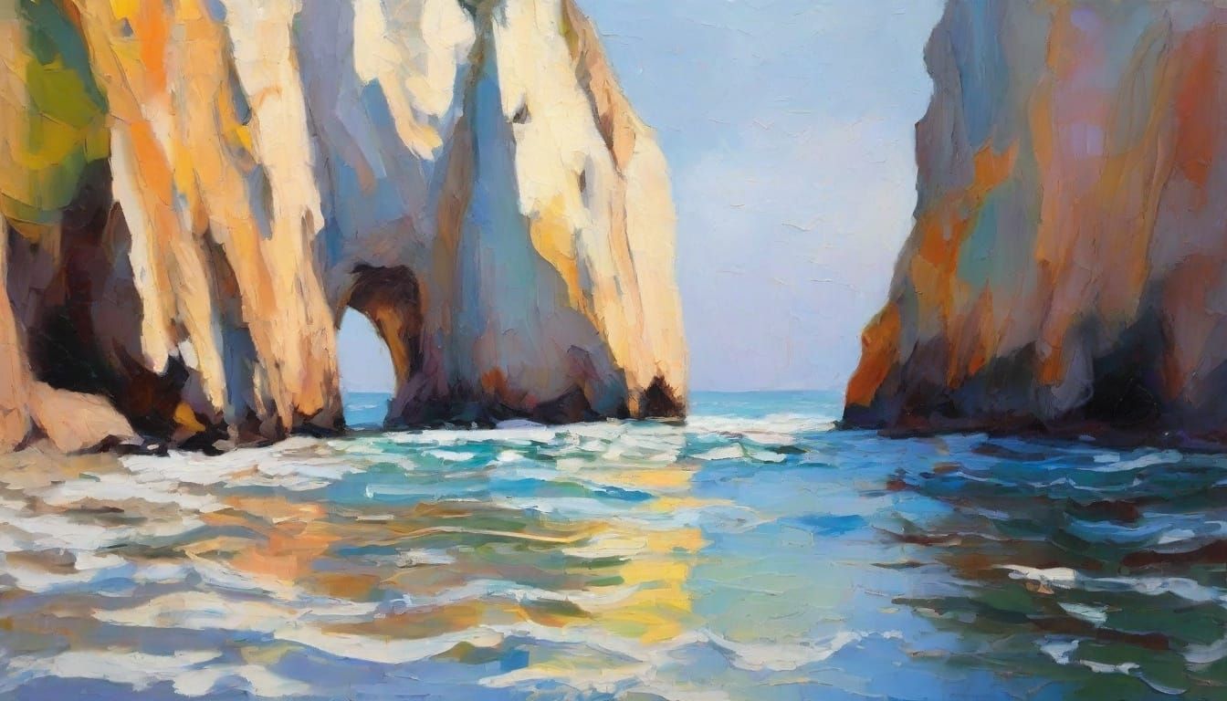 Impressionist Étretat Cliffs in Vibrant Morning Light
