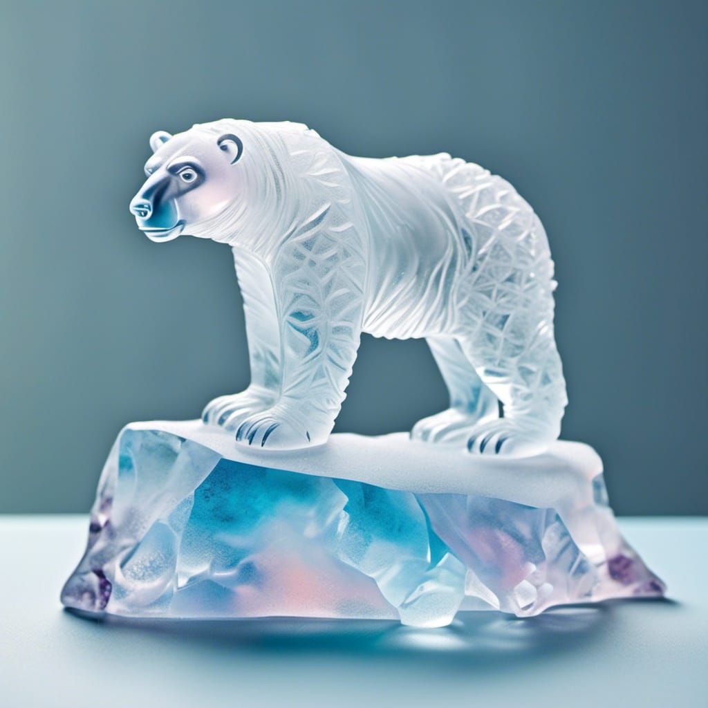 Surrealistic Glass Polar Bear in Office Setting