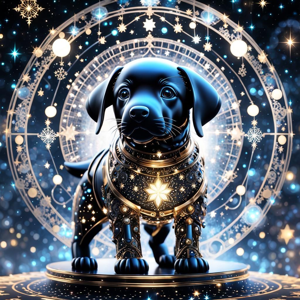 Christmas Robot Labrador in Starry Night