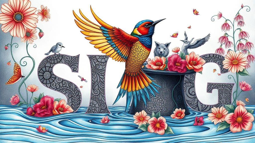 Bird Flies from Water Through Word Art