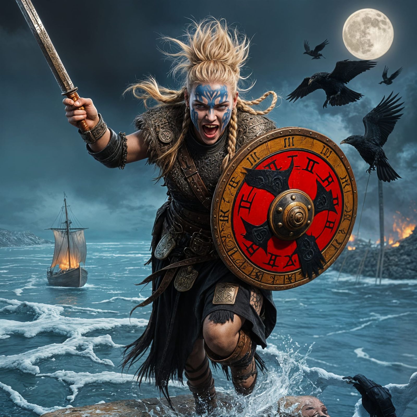 Viking Warrior with Sword and Shield in Photorealistic Style