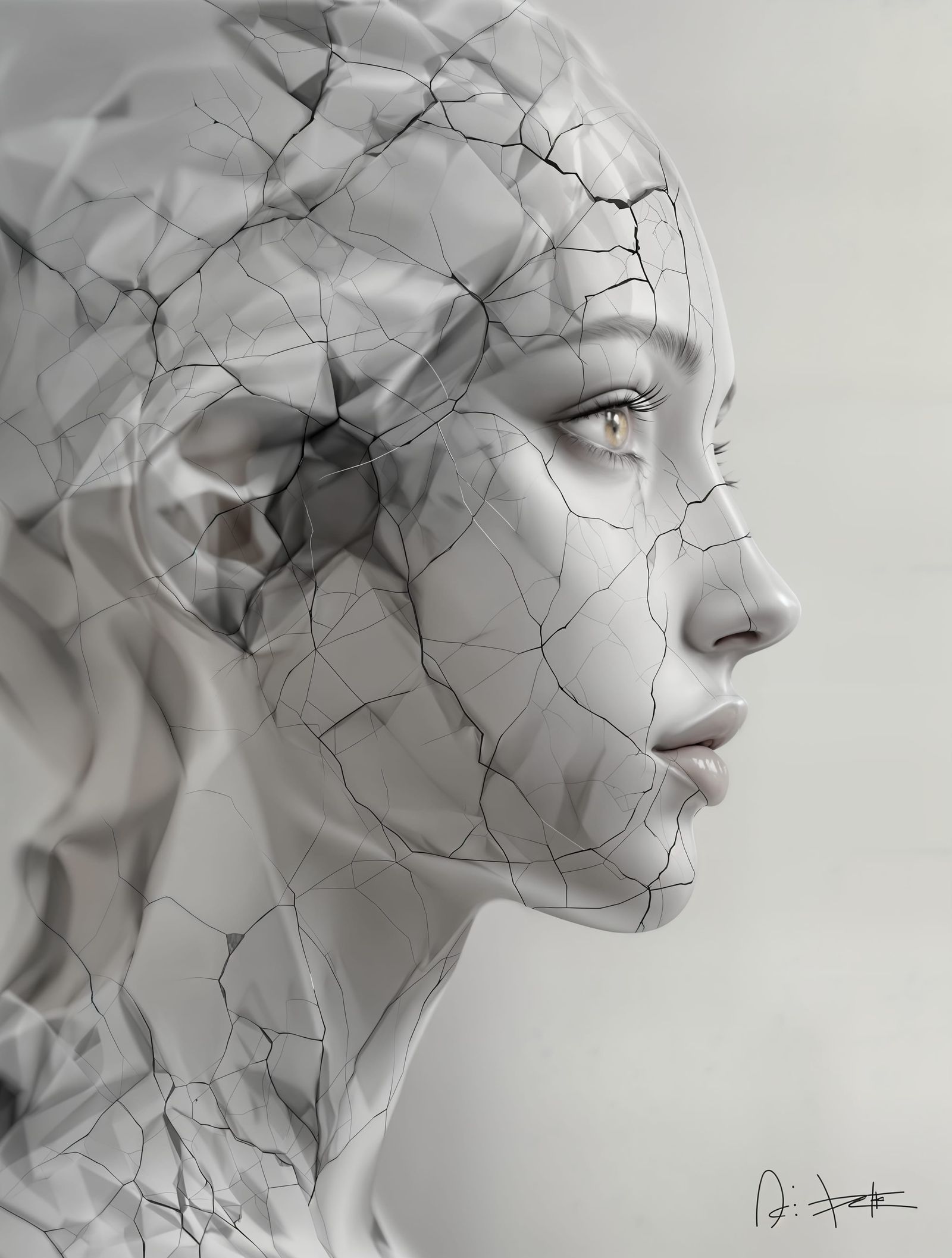 Surreal Marble Portrait of a Young Woman