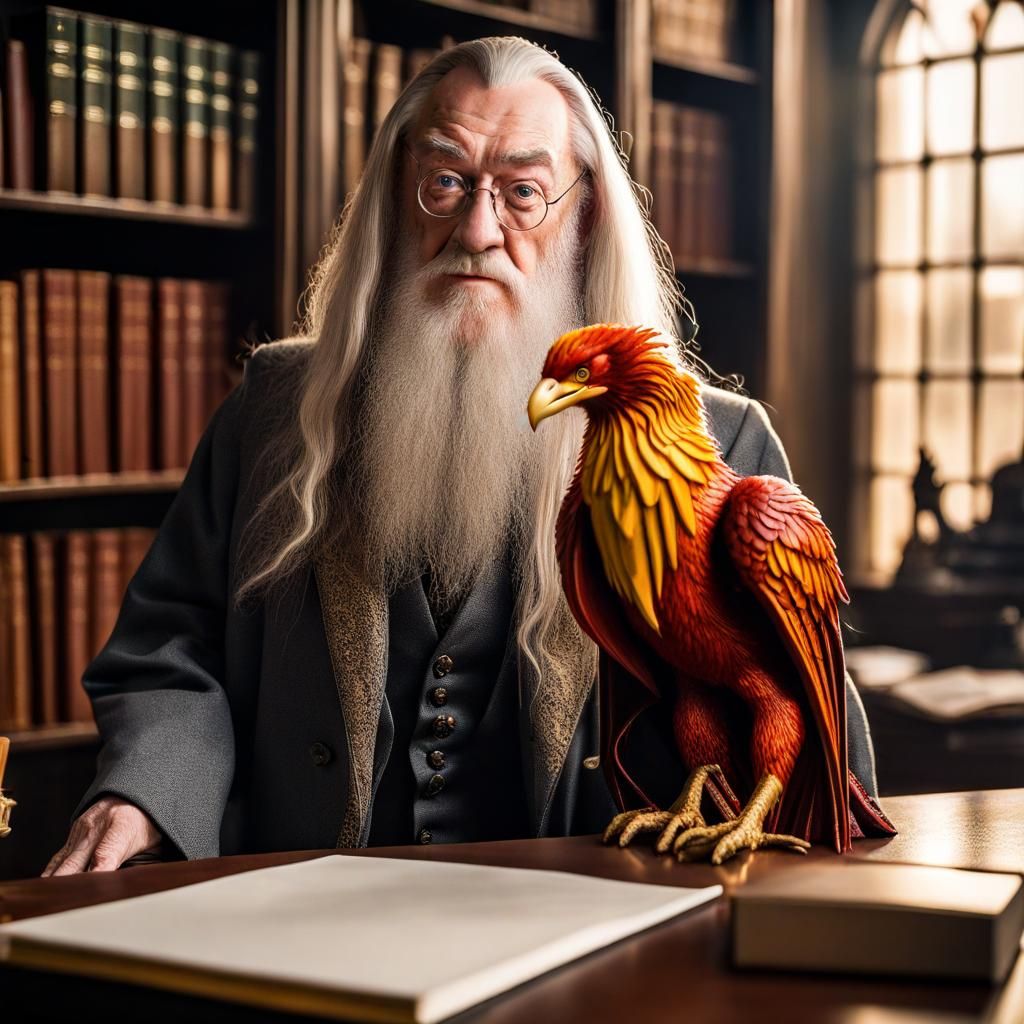 Hyperrealistic Dumbledore's Office with Fawkes