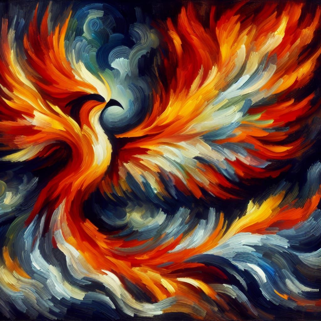 Abstract Expressionist Phoenix in Fiery Splendor