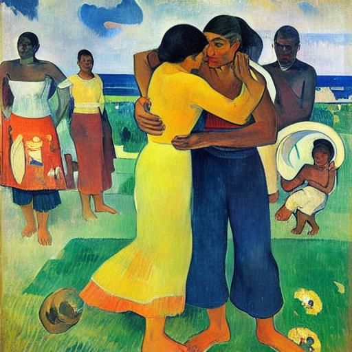 Loving Embrace in Impressionistic Portrait Style