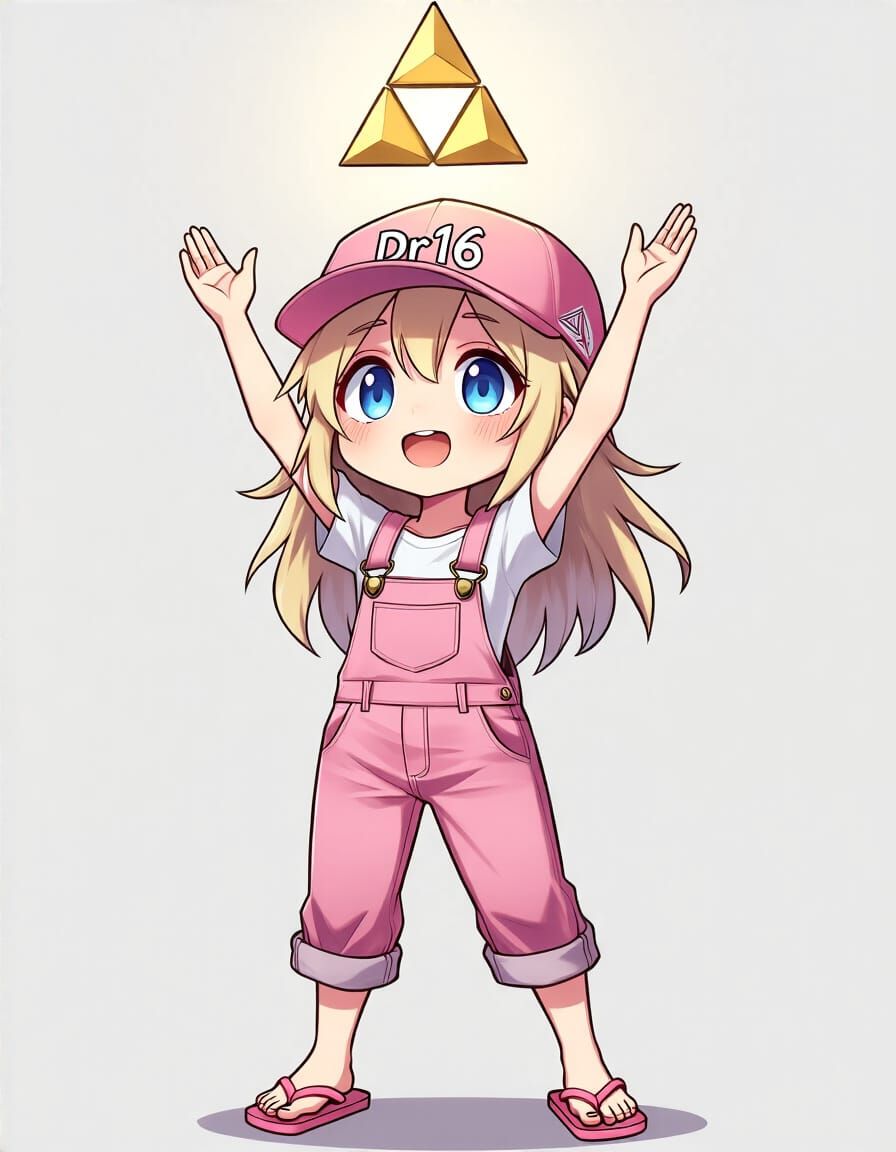 Chibi Girl Holds Triforce in Anime Style