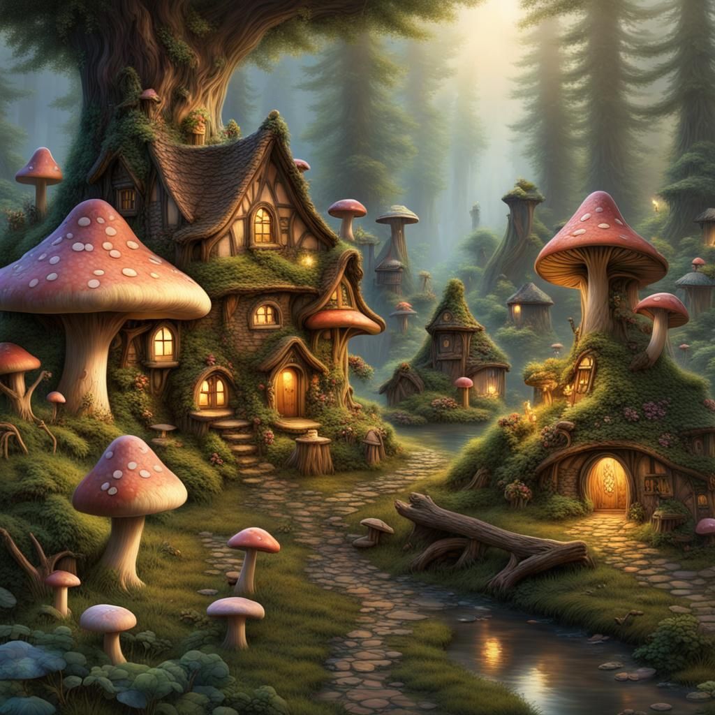 Enchanting Fairy Village in Digital Photo Style