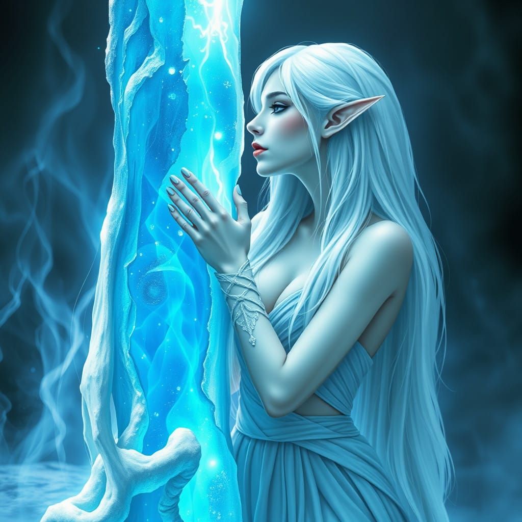 Ethereal Snow Witch Embracing Icy Idol