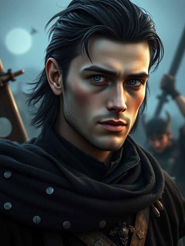 Medieval Hunter in Dark Fantasy Landscape