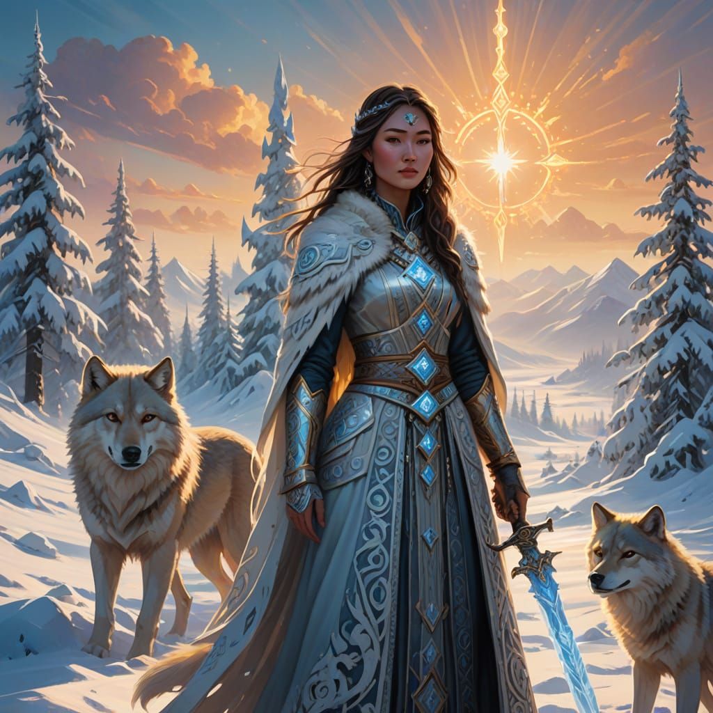 Ethereal Bashkir Goddess in Winter Wonderland