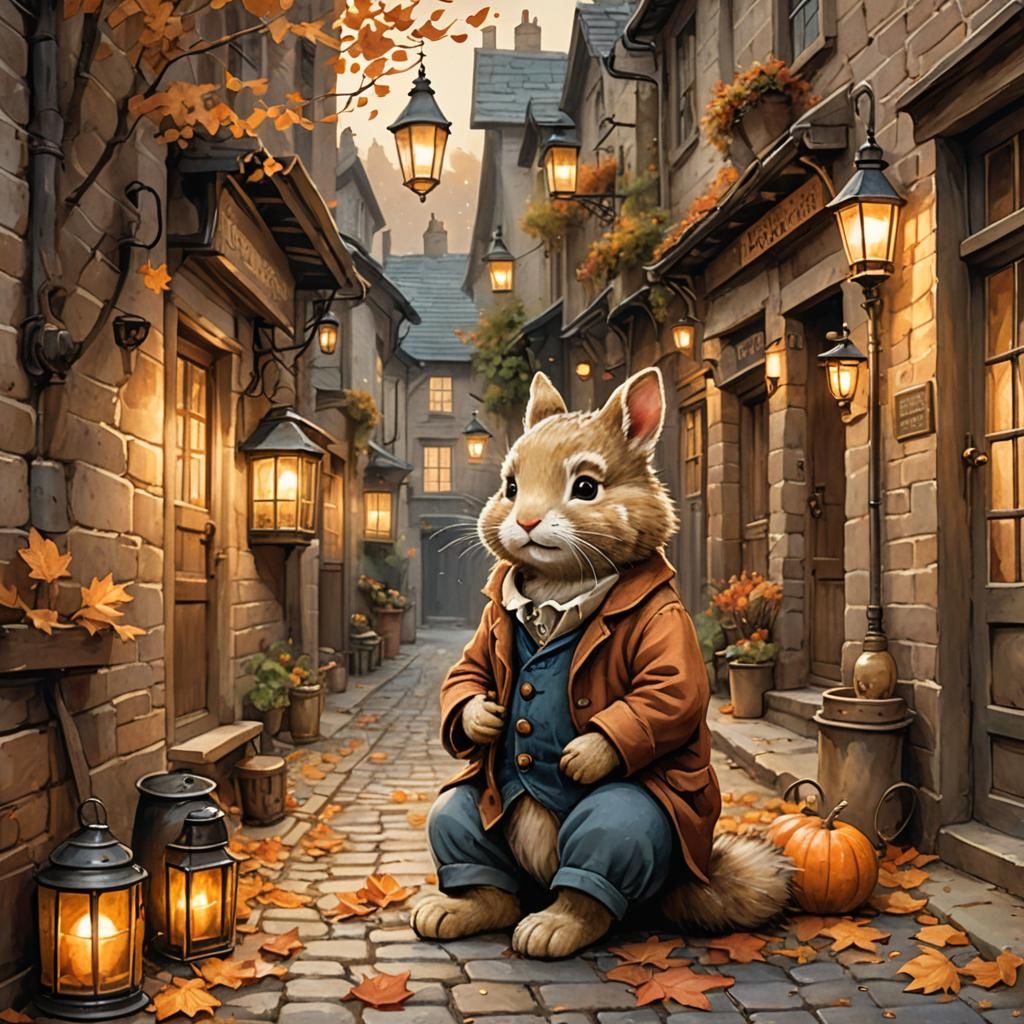 Enchanting Ragamuffin in Cozy Alleyway: Watercolor Illustrat...