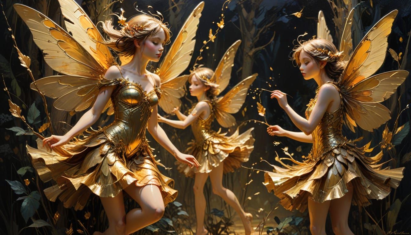 Fairies in Gold: An Expressive Impasto Painting