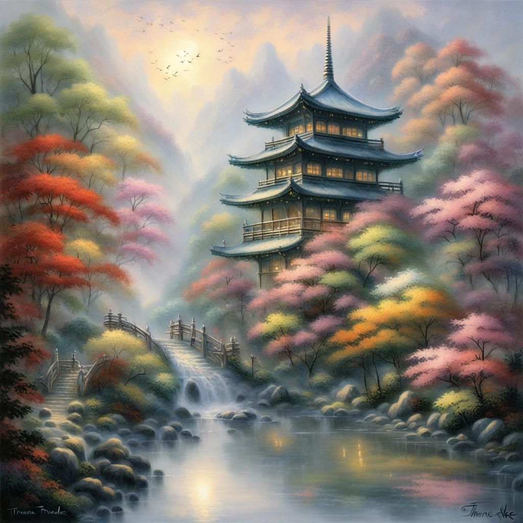 Ethereal Japanese Foliage in Hyperdetailed Fantasy Style