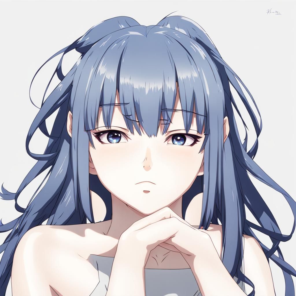 Beautiful Anime Girl with Dark Blue Hair