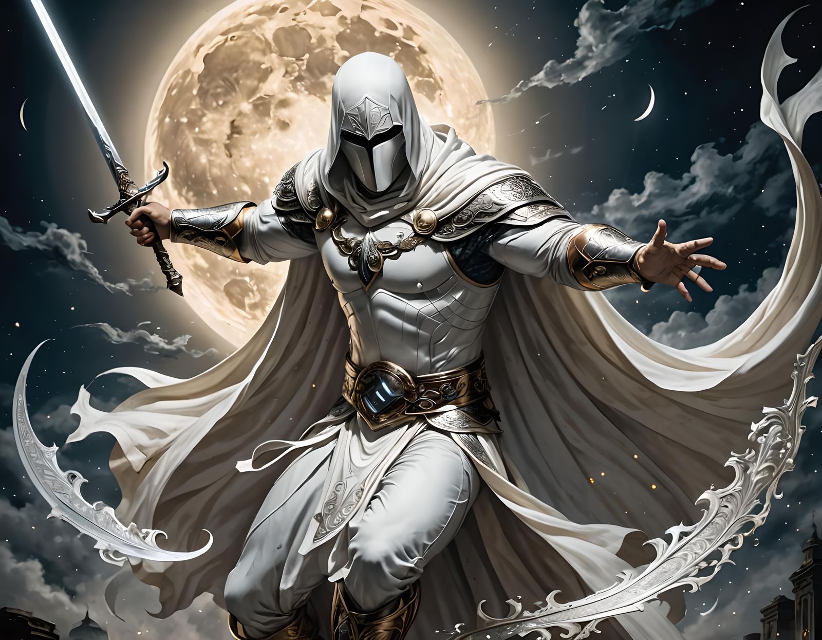 Moon Knight Wields Blade in Fantasy Setting