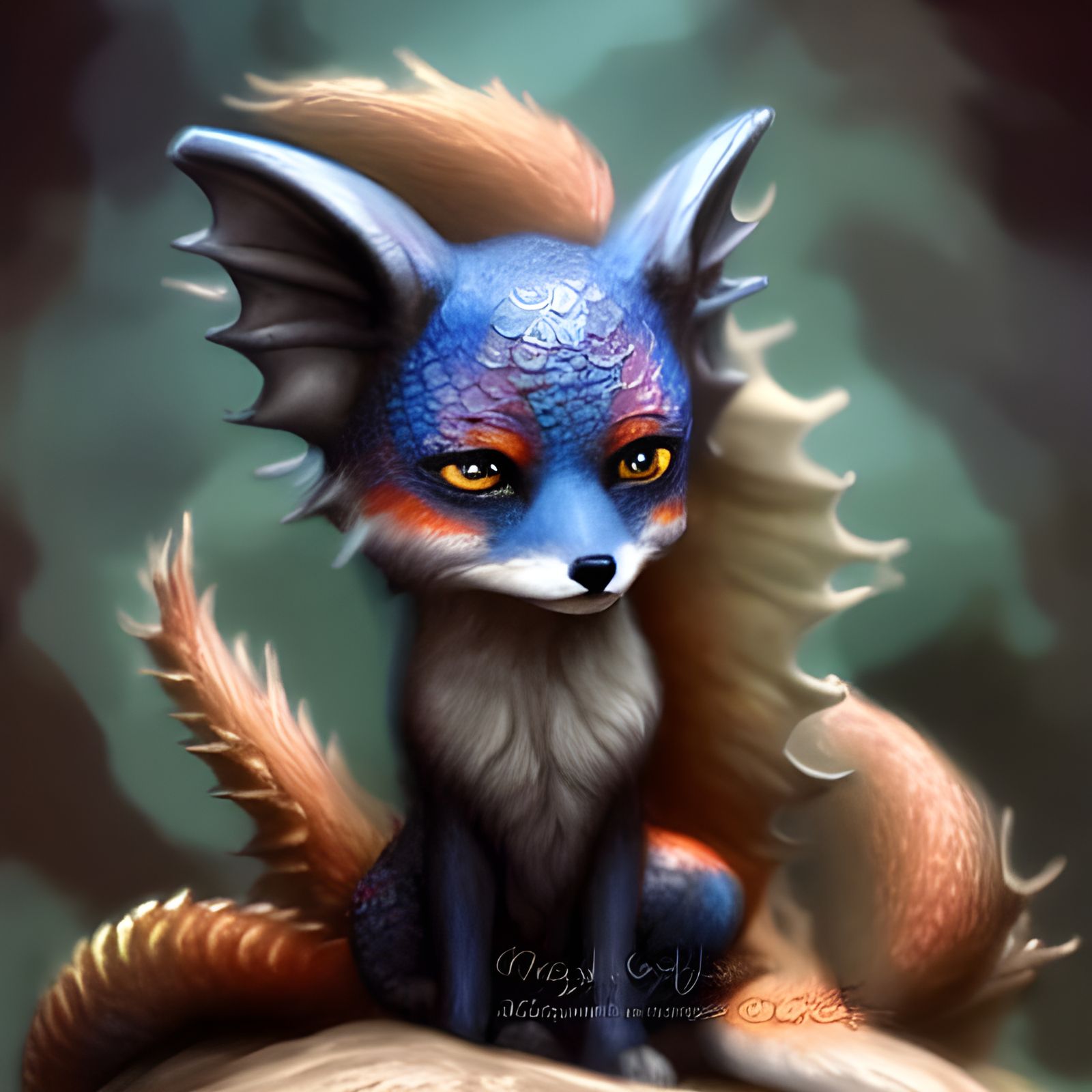 Chibi Fox-Dragon Hybrid in Detailed Digital Art