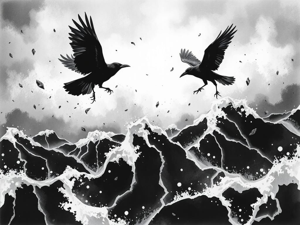 Ink Portrait: Lost Wanderer in Raven Maelstrom