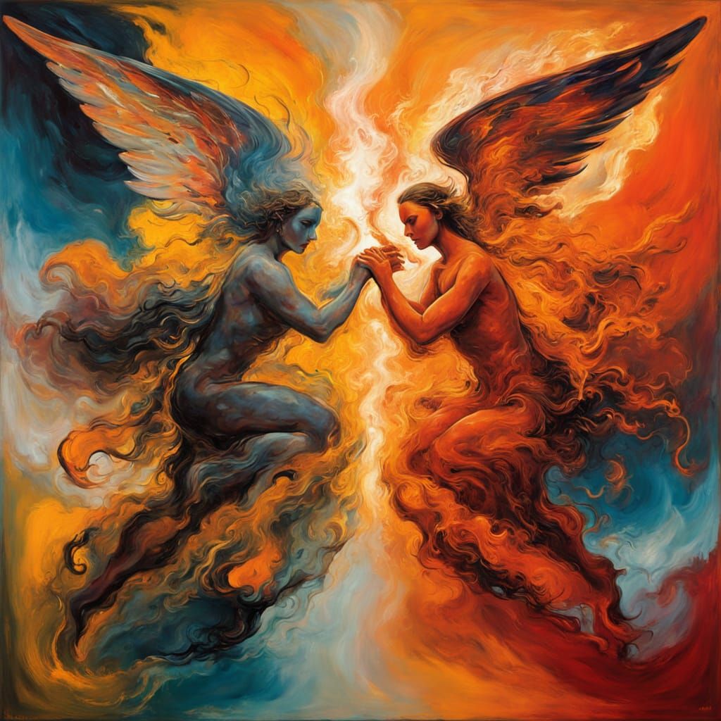 Surreal Battle of Good vs Evil in Abstract Expressionism