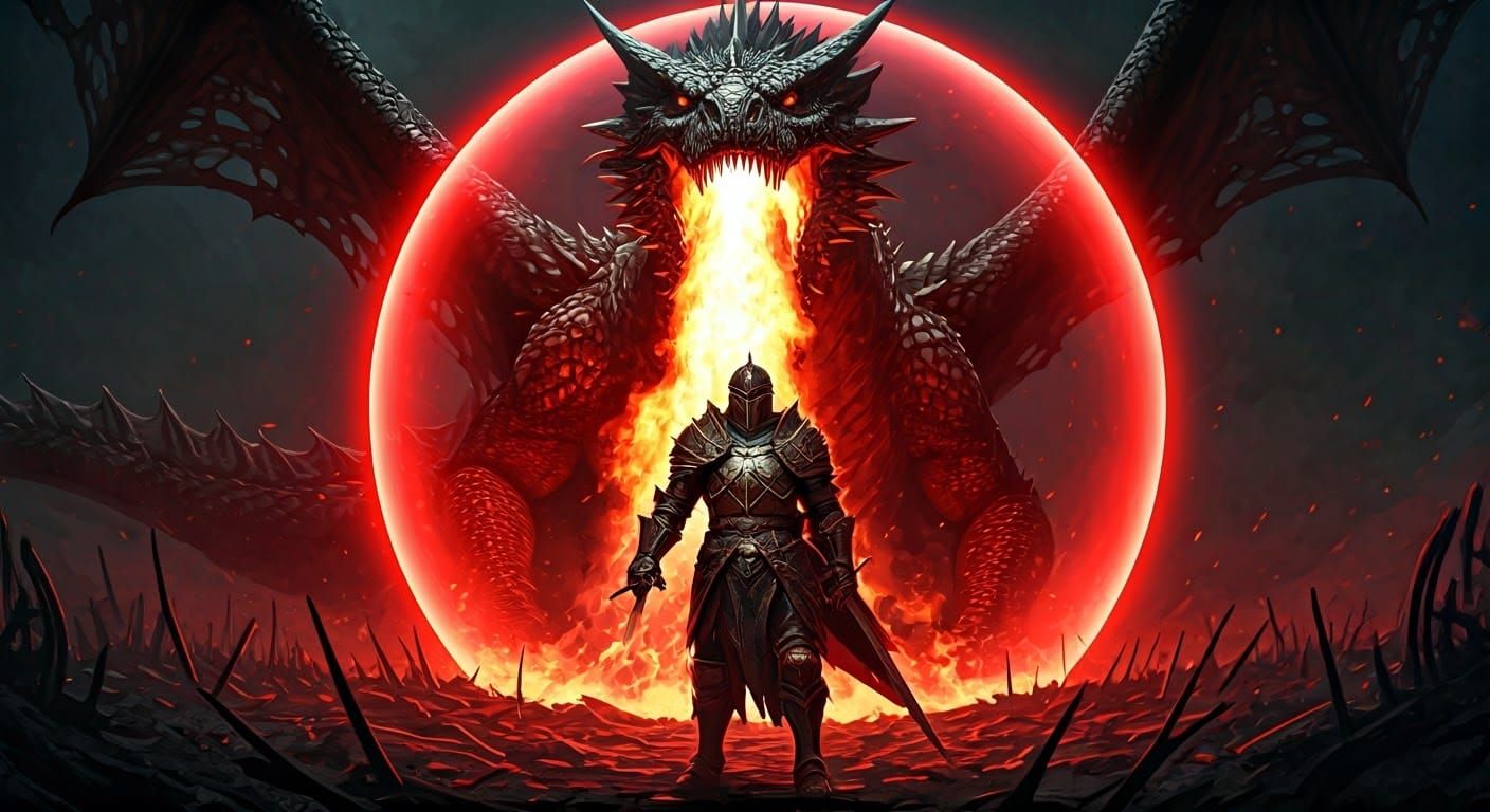 Knight Versus Dragon in Force Field Arena