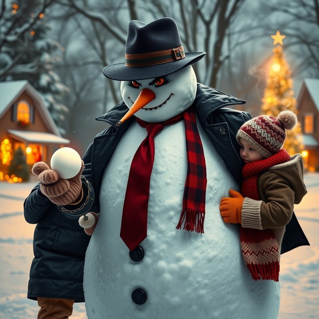 Menacing Snowman Mobster in Dark Winter Wonderland