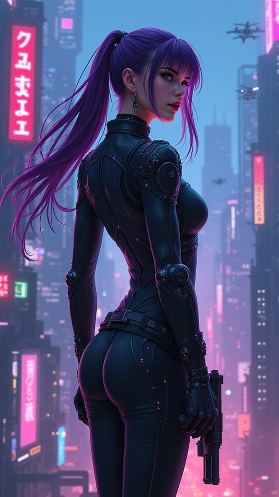 Cyberpunk Operative Dominates Futuristic Metropolis