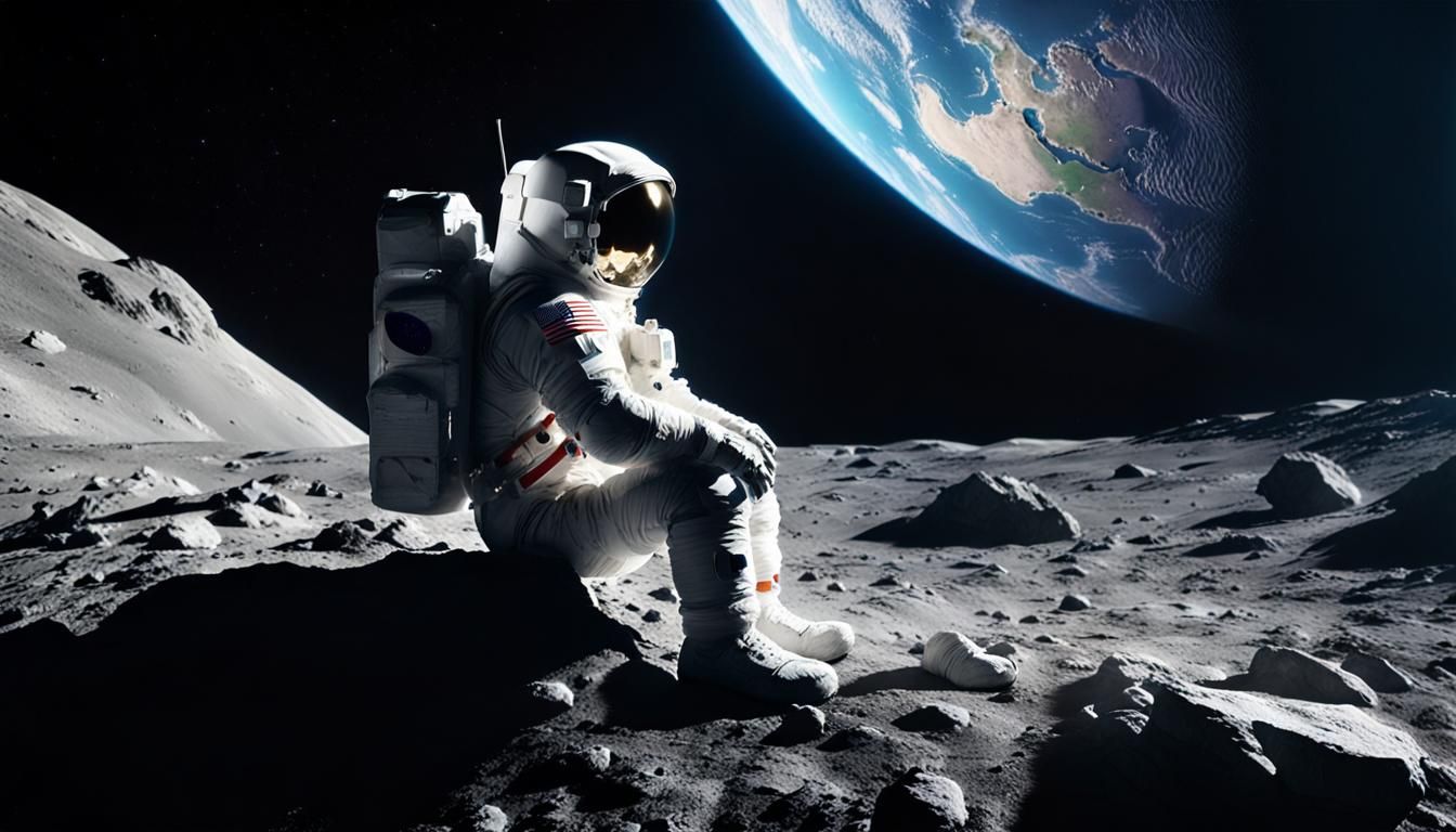 Astronaut Contemplates Earth From the Moon