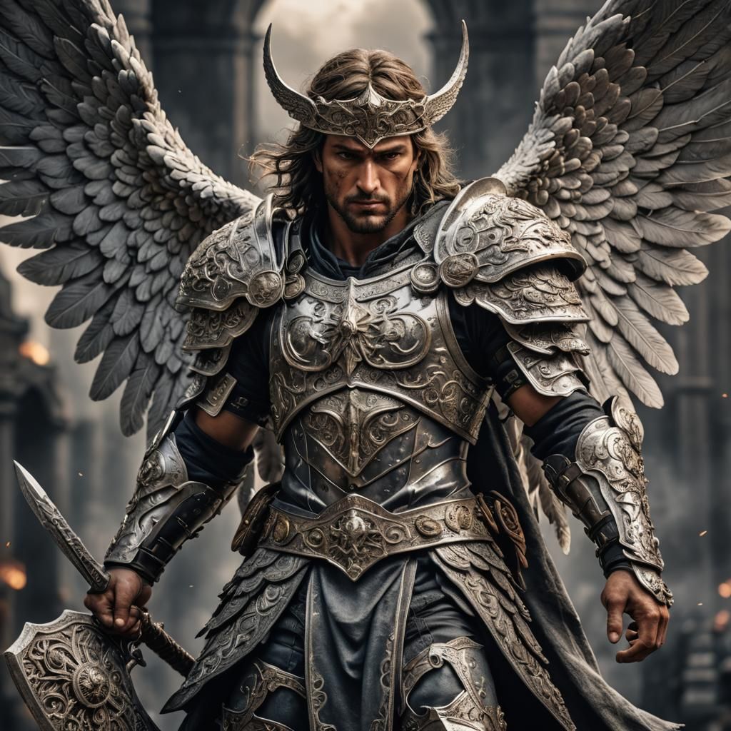 Hyperrealistic Male Warrior Angel in HDR