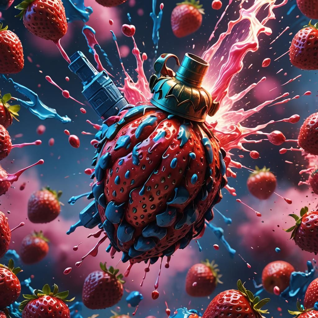 Strawberry Grenade Exploding: Digital Matte Painting