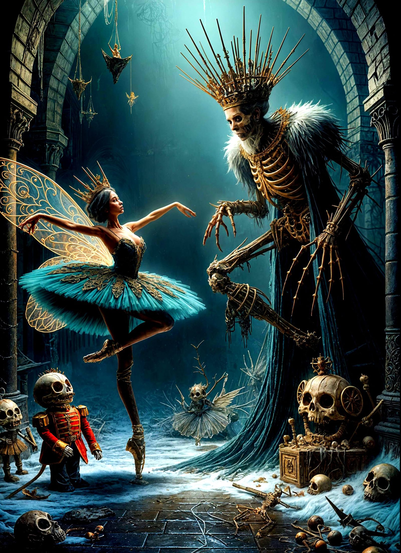 Spectral Ballerina and Automaton in Snowy Crypt