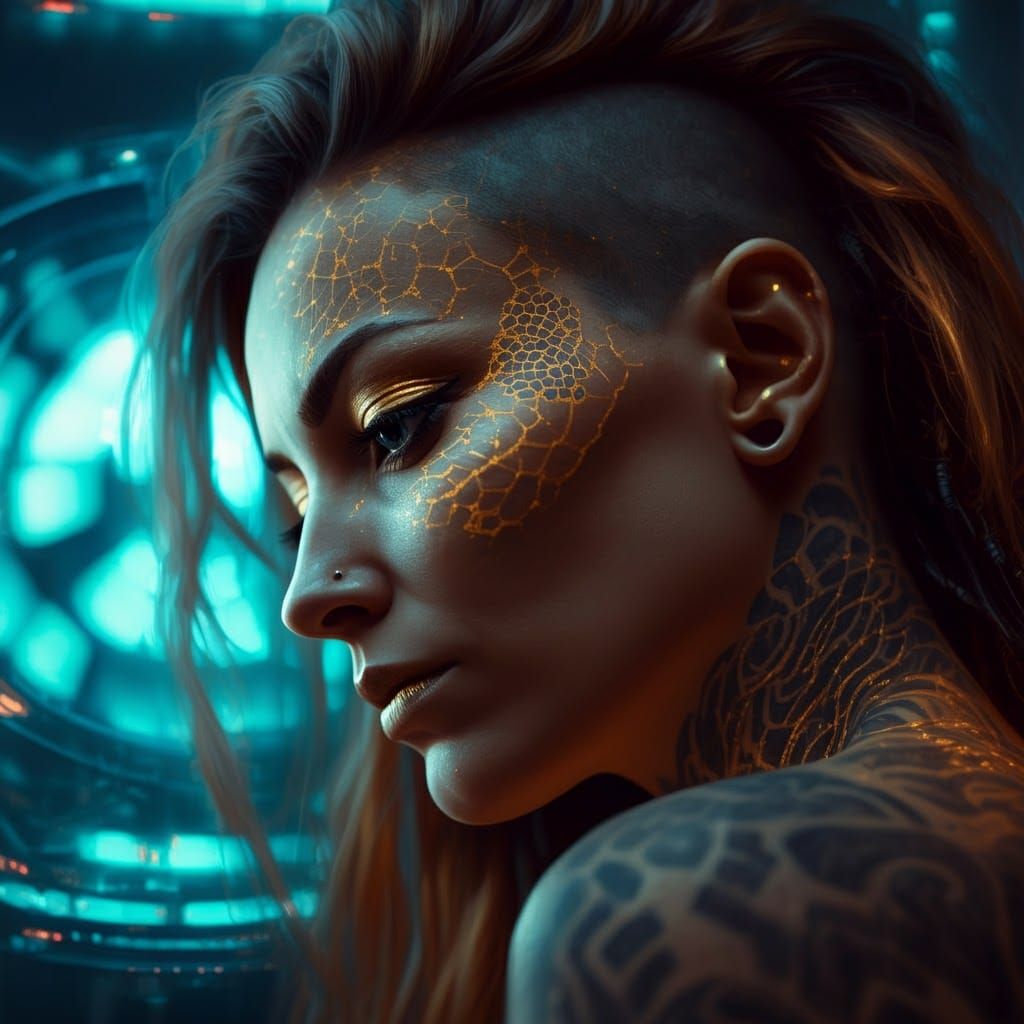 Cyberpunk Woman with Quantum Computer Portrait