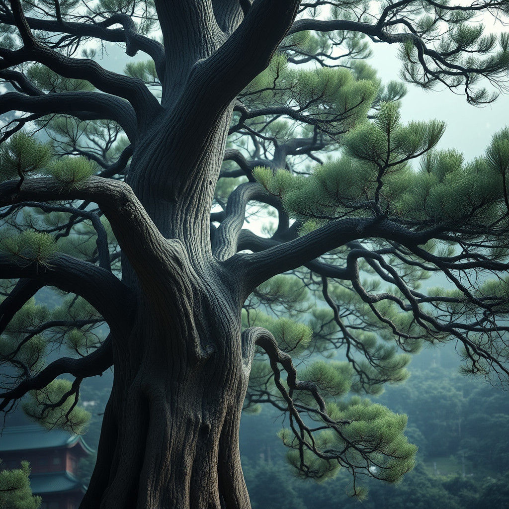 Majestic Hinoki Cypress Tree in Hyperrealistic HDR