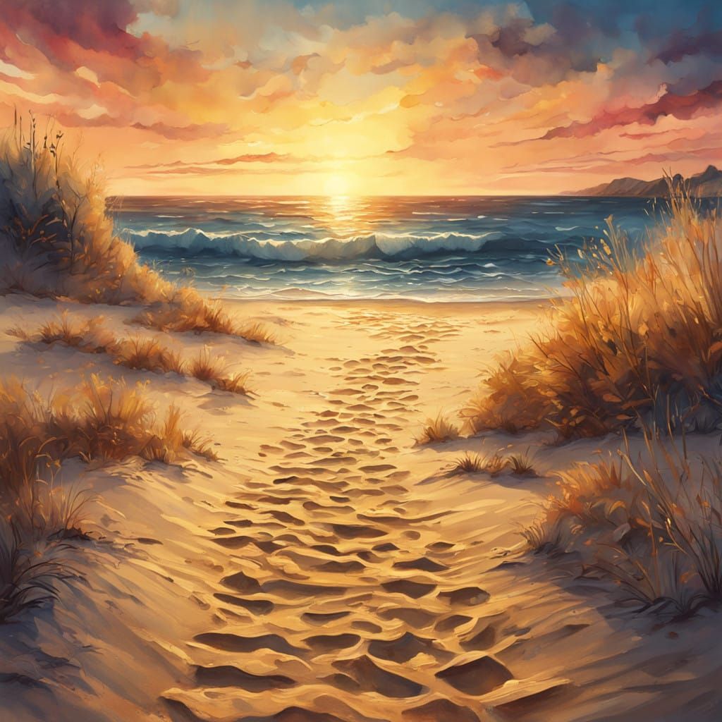 Surreal Beach Sunset in Impressive Watercolor Style