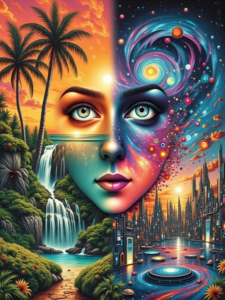 Abstract Face Collage in Cosmic Flux