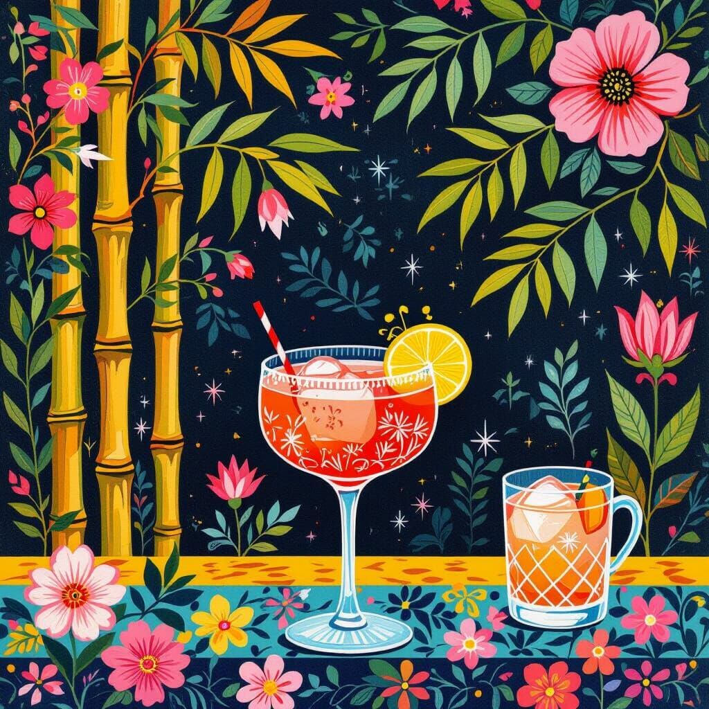 Colorful Tiki Bar Scene in Pop Surrealist Style