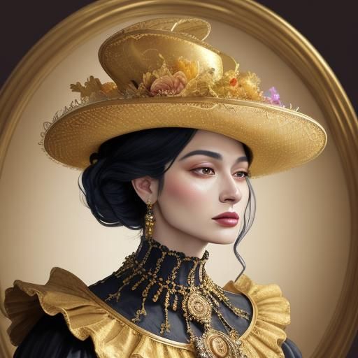 Baroque Portrait of Woman with Hat, Digital Art